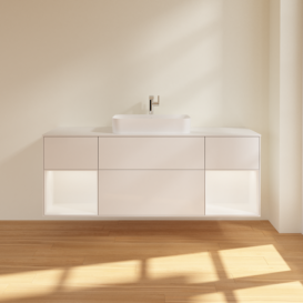 Тумба под раковину Villeroy & Boch Finion 160х50,1 см с подсветкой МДФ глянцевый белый лак/стекло белое матовое F331MTGF