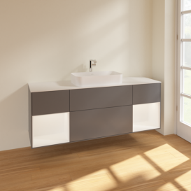 Тумба под раковину Villeroy & Boch Finion 160х50,1 см с подсветкой МДФ антрацит матовый лак/стекло белое матовое F331MTGK