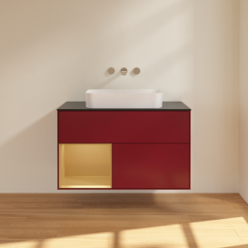 Тумба под раковину Villeroy & Boch Finion 100х50,1 см с подсветкой МДФ пион матовый лак/стекло черное матовое F652HFHB