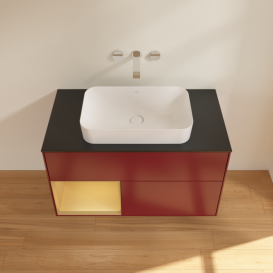 Тумба под раковину Villeroy & Boch Finion 100х50,1 см с подсветкой МДФ пион матовый лак/стекло черное матовое F652HFHB