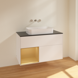 Тумба під раковину Villeroy & Boch Finion 100х50,1 см із підсвічуванням МДФ білий матовий лак/скло чорне матове F652HFMT