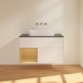 Тумба під раковину Villeroy & Boch Finion 100х50,1 см із підсвічуванням МДФ білий матовий лак/скло чорне матове F652HFMT