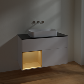 Тумба під раковину Villeroy & Boch Finion 100х50,1 см із підсвічуванням МДФ білий матовий лак/скло чорне матове F652HFMT