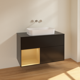 Тумба под раковину Villeroy & Boch Finion 100х50,1 см с подсветкой МДФ черный матовый лак/стекло черное матовое F652HFPD