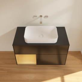 Тумба под раковину Villeroy & Boch Finion 100х50,1 см с подсветкой МДФ черный матовый лак/стекло черное матовое F652HFPD