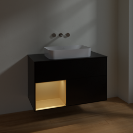 Тумба под раковину Villeroy & Boch Finion 100х50,1 см с подсветкой МДФ черный матовый лак/стекло черное матовое F652HFPD