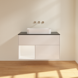 Тумба под раковину Villeroy & Boch Finion 100х50,1 см с подсветкой МДФ глянцевый белый лак/стекло черное матовое F652MTGF