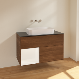 Тумба под раковину Villeroy & Boch Finion 100х50,1 см с подсветкой МДФ шпон грецкого ореха/стекло черное матовое F652MTGN