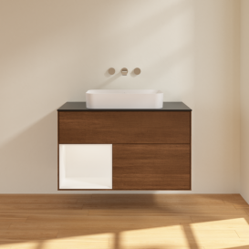 Тумба под раковину Villeroy & Boch Finion 100х50,1 см с подсветкой МДФ шпон грецкого ореха/стекло черное матовое F652MTGN