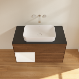 Тумба под раковину Villeroy & Boch Finion 100х50,1 см с подсветкой МДФ шпон грецкого ореха/стекло черное матовое F652MTGN