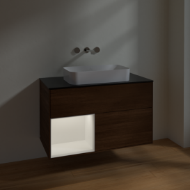 Тумба под раковину Villeroy & Boch Finion 100х50,1 см с подсветкой МДФ шпон грецкого ореха/стекло черное матовое F652MTGN