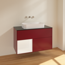 Тумба под раковину Villeroy & Boch Finion 100х50,1 см с подсветкой МДФ пион матовый лак/стекло черное матовое F652MTHB