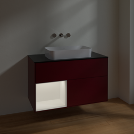 Тумба под раковину Villeroy & Boch Finion 100х50,1 см с подсветкой МДФ пион матовый лак/стекло черное матовое F652MTHB