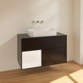 Тумба под раковину Villeroy & Boch Finion 100х50,1 см с подсветкой МДФ черный матовый лак/стекло черное матовое F652MTPD
