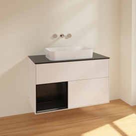 Тумба под раковину Villeroy & Boch Finion 100х50,1 см с подсветкой МДФ глянцевый белый лак/стекло черное матовое F652PDGF