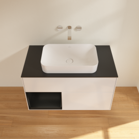 Тумба под раковину Villeroy & Boch Finion 100х50,1 см с подсветкой МДФ глянцевый белый лак/стекло черное матовое F652PDGF