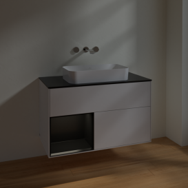 Тумба под раковину Villeroy & Boch Finion 100х50,1 см с подсветкой МДФ глянцевый белый лак/стекло черное матовое F652PDGF