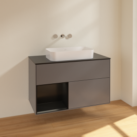 Тумба под раковину Villeroy & Boch Finion 100х50,1 см с подсветкой МДФ антрацит матовый лак/стекло черное матовое F652PDGK