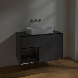 Тумба под раковину Villeroy & Boch Finion 100х50,1 см с подсветкой МДФ антрацит матовый лак/стекло черное матовое F652PDGK