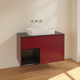 Тумба под раковину Villeroy & Boch Finion 100х50,1 см с подсветкой МДФ пион матовый лак/стекло черное матовое F652PDHB