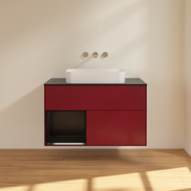 Тумба под раковину Villeroy & Boch Finion 100х50,1 см с подсветкой МДФ пион матовый лак/стекло черное матовое F652PDHB