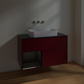 Тумба под раковину Villeroy & Boch Finion 100х50,1 см с подсветкой МДФ пион матовый лак/стекло черное матовое F652PDHB