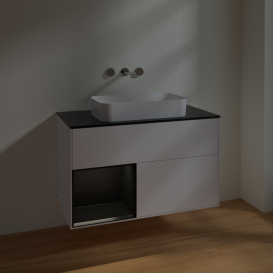 Тумба под раковину Villeroy & Boch Finion 100х50,1 см с подсветкой МДФ белый матовый лак/стекло черное матовое F652PDMT