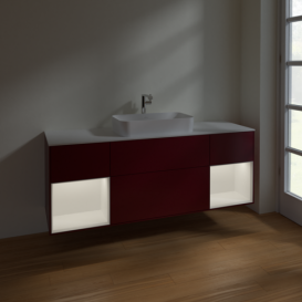 Тумба под раковину Villeroy & Boch Finion 160х50,1 см с подсветкой МДФ пион матовый лак/стекло белое матовое F331MTHB