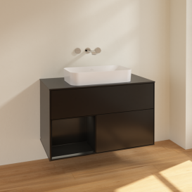 Тумба под раковину Villeroy & Boch Finion 100х50,1 см с подсветкой МДФ черный матовый лак/стекло черное матовое F652PDPD