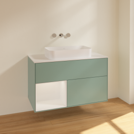 Тумба під раковину Villeroy & Boch Finion 100х50,1 см із підсвічуванням МДФ оливковий матовий лак/скло біле матове F651GFGM