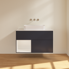 Тумба под раковину Villeroy & Boch Finion 100х50,1 см с подсветкой МДФ темно-синий матовый лак/стекло белое матовое F651GFHG