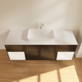 Тумба под раковину Villeroy & Boch Finion 160х50,1 см с подсветкой МДФ черный матовый лак/стекло белое матовое F331MTPD