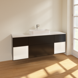 Тумба под раковину Villeroy & Boch Finion 160х50,1 см с подсветкой МДФ черный матовый лак/стекло белое матовое F331MTPD