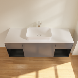 Тумба под раковину Villeroy & Boch Finion 160х50,1 см с подсветкой МДФ антрацит матовый лак/стекло белое матовое F331PDGK