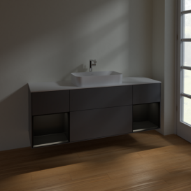 Тумба под раковину Villeroy & Boch Finion 160х50,1 см с подсветкой МДФ антрацит матовый лак/стекло белое матовое F331PDGK