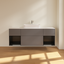 Тумба под раковину Villeroy & Boch Finion 160х50,1 см с подсветкой МДФ антрацит матовый лак/стекло белое матовое F331PDGK