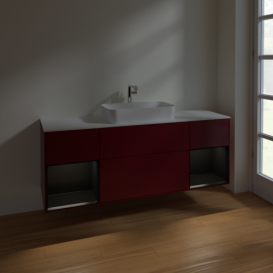 Тумба под раковину Villeroy & Boch Finion 160х50,1 см с подсветкой МДФ пион матовый лак/стекло белое матовое F331PDHB