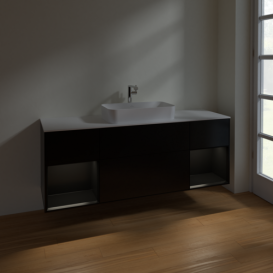 Тумба под раковину Villeroy & Boch Finion 160х50,1 см с подсветкой МДФ черный матовый лак/стекло белое матовое F331PDPD