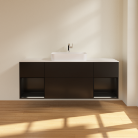 Тумба под раковину Villeroy & Boch Finion 160х50,1 см с подсветкой МДФ черный матовый лак/стекло белое матовое F331PDPD