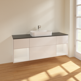 Тумба под раковину Villeroy & Boch Finion 160х50,1 см с подсветкой МДФ глянцевый белый лак/стекло черное матовое F332GFGF