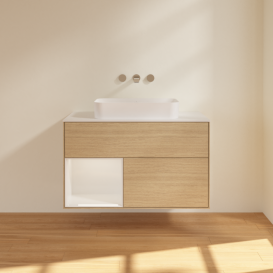 Тумба под раковину Villeroy & Boch Finion 100х50,1 см с подсветкой МДФ шпон дуба/стекло белое матовое F651GFPC