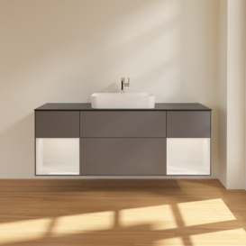 Тумба под раковину Villeroy & Boch Finion 160х50,1 см с подсветкой МДФ антрацит матовый лак/стекло черное матовое F332GFGK