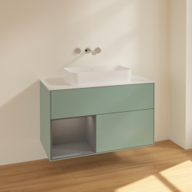 Тумба под раковину Villeroy & Boch Finion 100х50,1 см с подсветкой МДФ оливковый матовый лак/стекло белое матовое F651GKGM