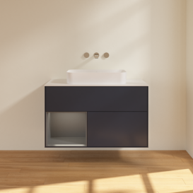 Тумба под раковину Villeroy & Boch Finion 100х50,1 см с подсветкой МДФ темно-синий матовый лак/стекло белое матовое F651GKHG