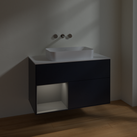 Тумба под раковину Villeroy & Boch Finion 100х50,1 см с подсветкой МДФ темно-синий матовый лак/стекло белое матовое F651GKHG