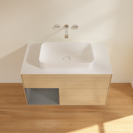 Тумба под раковину Villeroy & Boch Finion 100х50,1 см с подсветкой МДФ шпон дуба/стекло белое матовое F651GKPC