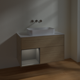 Тумба под раковину Villeroy & Boch Finion 100х50,1 см с подсветкой МДФ шпон дуба/стекло белое матовое F651GKPC