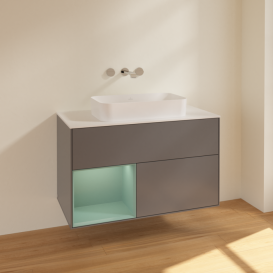 Тумба под раковину Villeroy & Boch Finion 100х50,1 см с подсветкой МДФ антрацит матовый лак/стекло белое матовое F651GMGK