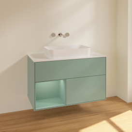 Тумба под раковину Villeroy & Boch Finion 100х50,1 см с подсветкой МДФ оливковый матовый лак/стекло белое матовое F651GMGM