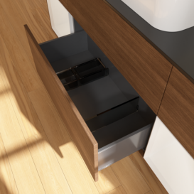 Тумба под раковину Villeroy & Boch Finion 160х50,1 см с подсветкой МДФ шпон грецкого ореха/стекло черное матовое F332GFGN